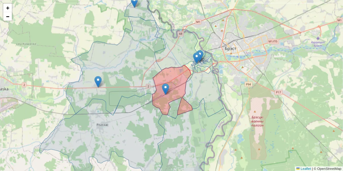 Szczegółowa mapa kodu pocztowego 21-540 z granicami, sąsiednimi kodami pocztowymi i urzędami pocztowymi