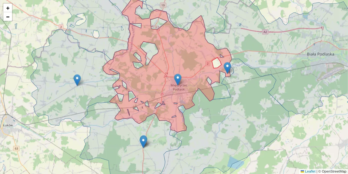 Szczegółowa mapa kodu pocztowego 21-560 z granicami, sąsiednimi kodami pocztowymi i urzędami pocztowymi