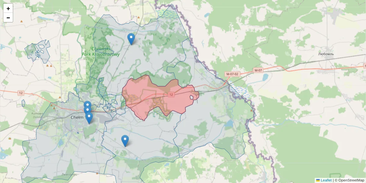 Szczegółowa mapa kodu pocztowego 22-174 z granicami, sąsiednimi kodami pocztowymi i urzędami pocztowymi