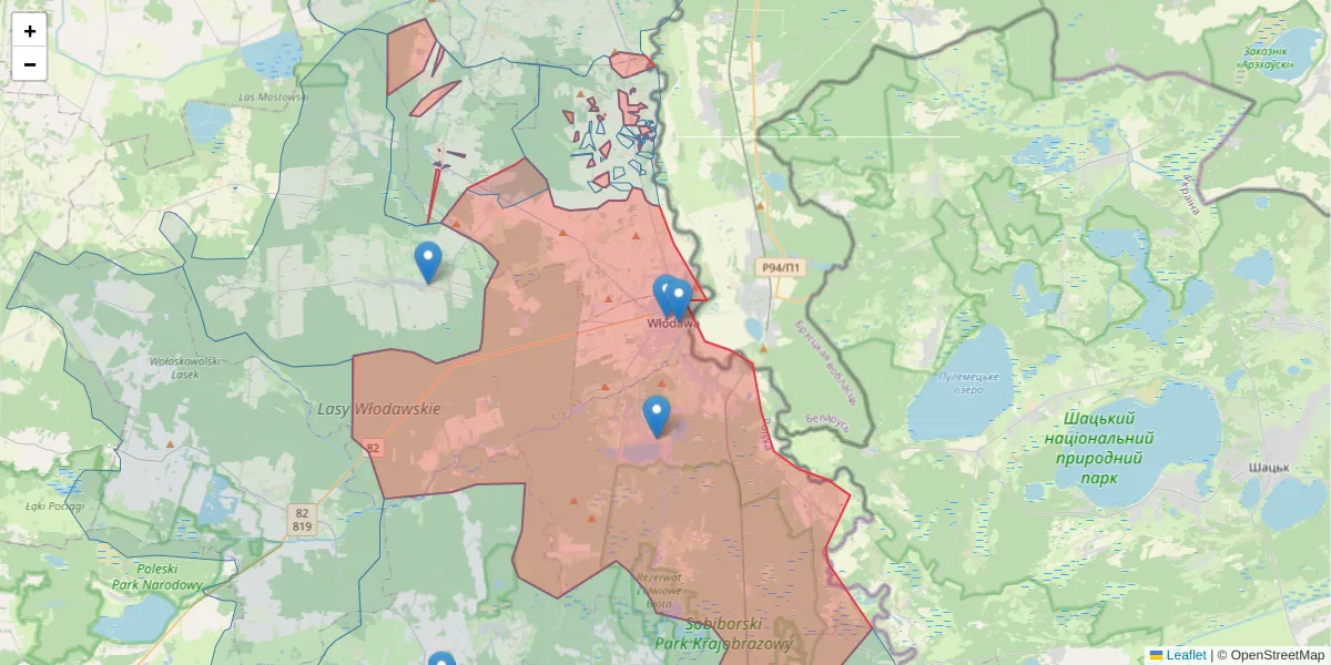 Szczegółowa mapa kodu pocztowego 22-200 z granicami, sąsiednimi kodami pocztowymi i urzędami pocztowymi