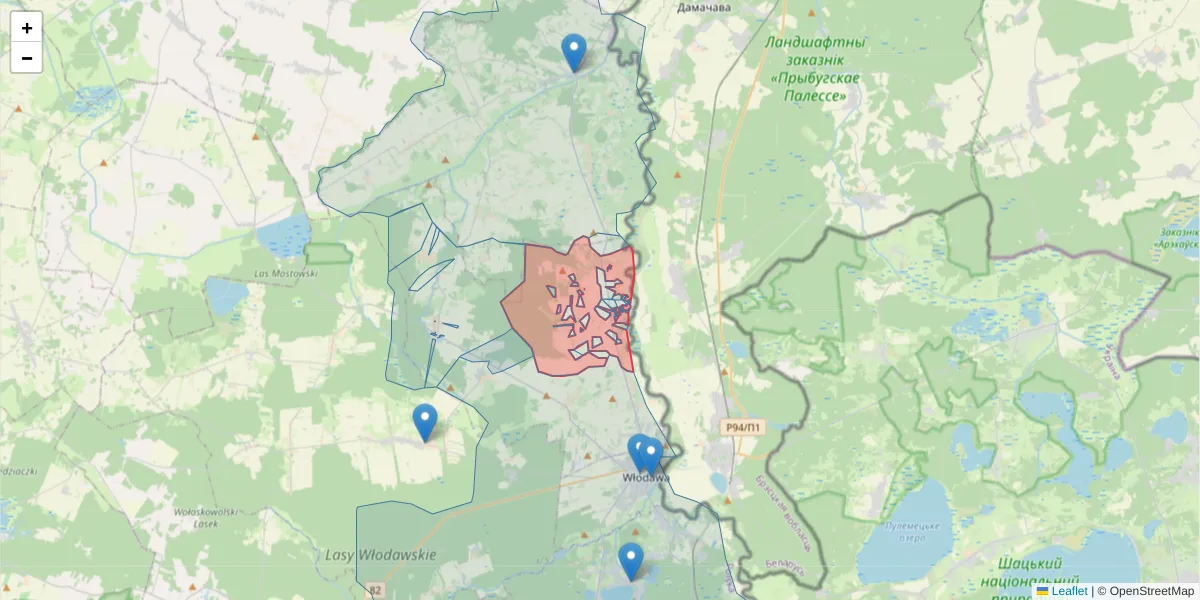 Szczegółowa mapa kodu pocztowego 22-211 z granicami, sąsiednimi kodami pocztowymi i urzędami pocztowymi