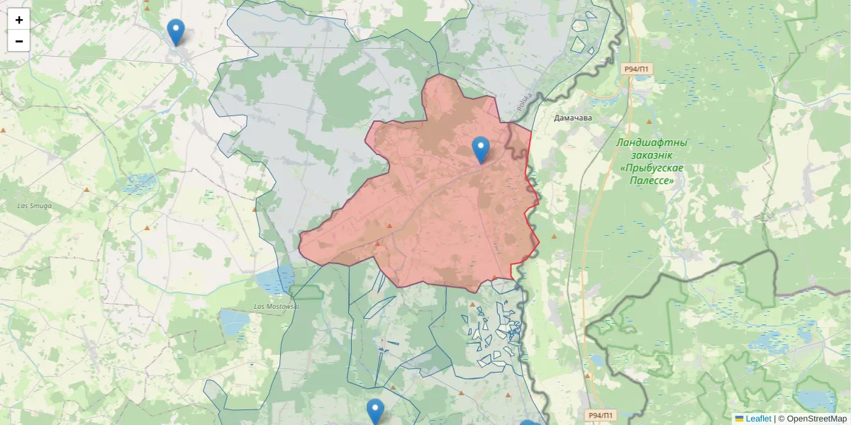 Szczegółowa mapa kodu pocztowego 22-220 z granicami, sąsiednimi kodami pocztowymi i urzędami pocztowymi