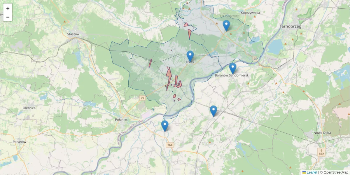 Szczegółowa mapa kodu pocztowego 22-221 z granicami, sąsiednimi kodami pocztowymi i urzędami pocztowymi