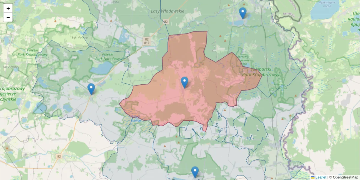 Szczegółowa mapa kodu pocztowego 22-235 z granicami, sąsiednimi kodami pocztowymi i urzędami pocztowymi