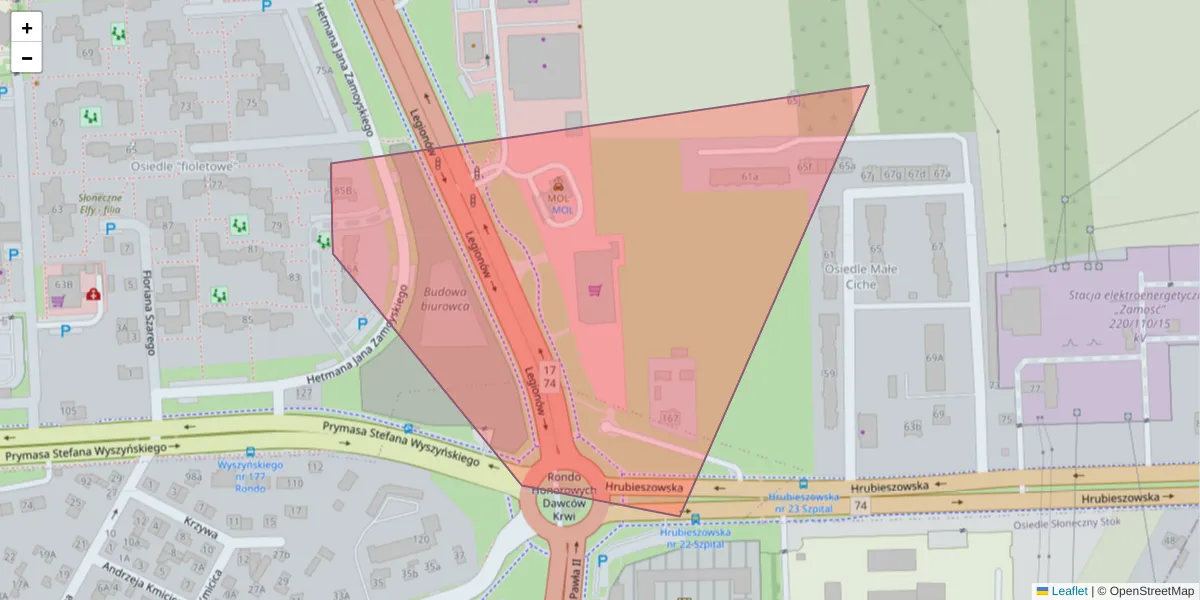 Szczegółowa mapa kodu pocztowego 22-401 z granicami, sąsiednimi kodami pocztowymi i urzędami pocztowymi