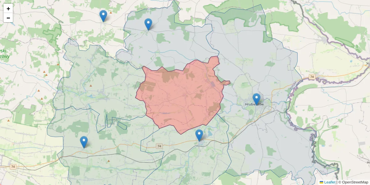 Szczegółowa mapa kodu pocztowego 22-554 z granicami, sąsiednimi kodami pocztowymi i urzędami pocztowymi