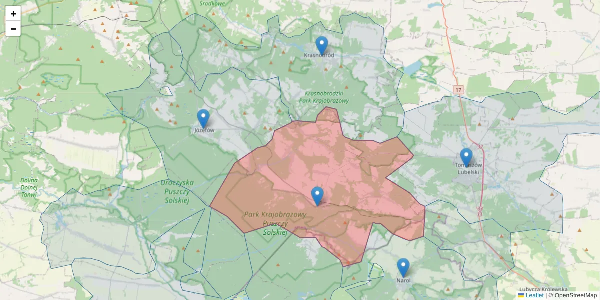 Szczegółowa mapa kodu pocztowego 22-672 z granicami, sąsiednimi kodami pocztowymi i urzędami pocztowymi