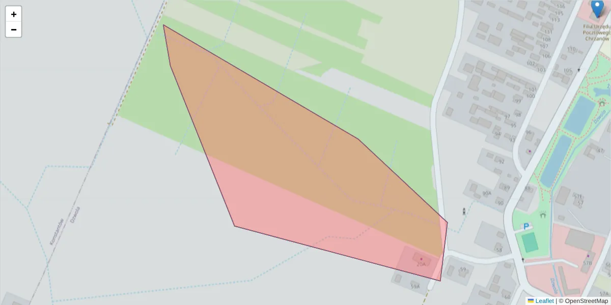 Szczegółowa mapa kodu pocztowego 23-303 z granicami, sąsiednimi kodami pocztowymi i urzędami pocztowymi