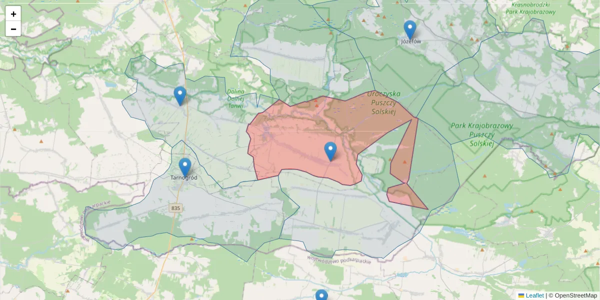 Szczegółowa mapa kodu pocztowego 23-412 z granicami, sąsiednimi kodami pocztowymi i urzędami pocztowymi