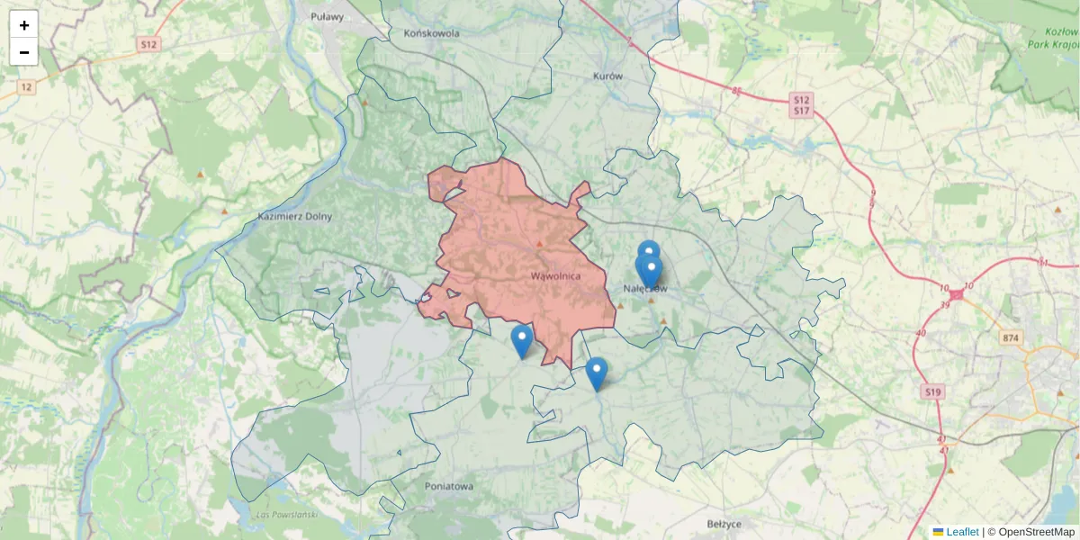 Szczegółowa mapa kodu pocztowego 24-160 z granicami, sąsiednimi kodami pocztowymi i urzędami pocztowymi