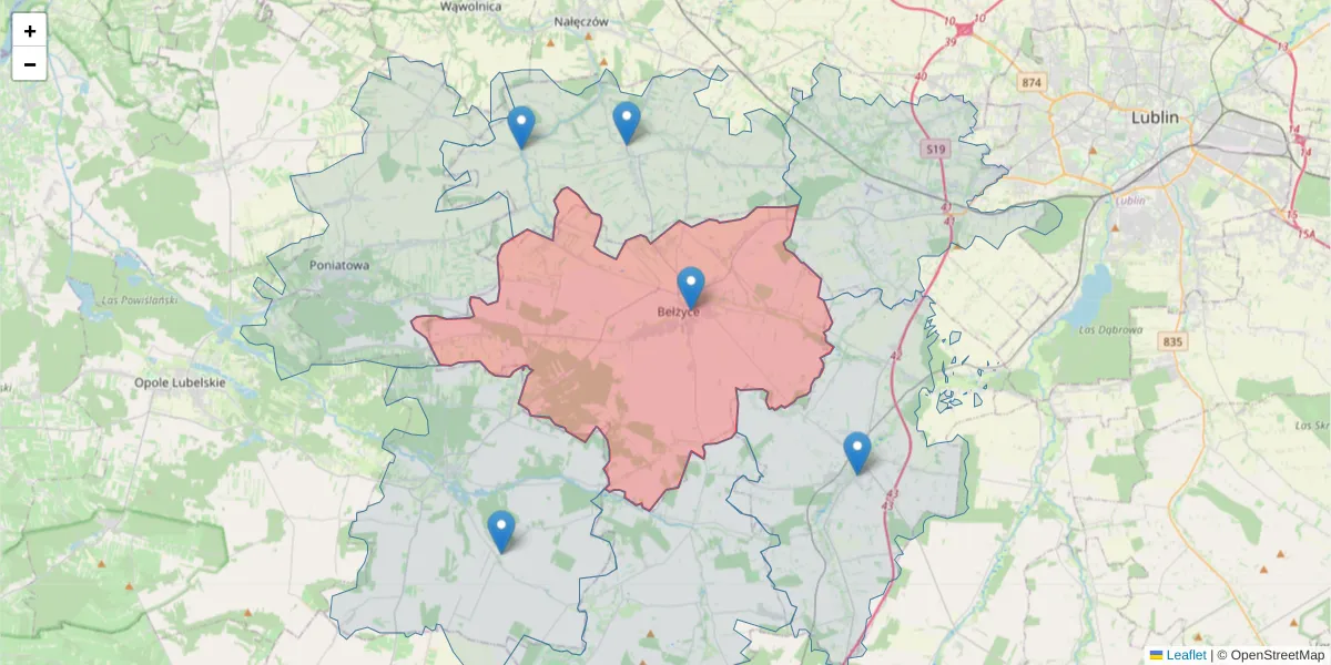 Szczegółowa mapa kodu pocztowego 24-200 z granicami, sąsiednimi kodami pocztowymi i urzędami pocztowymi