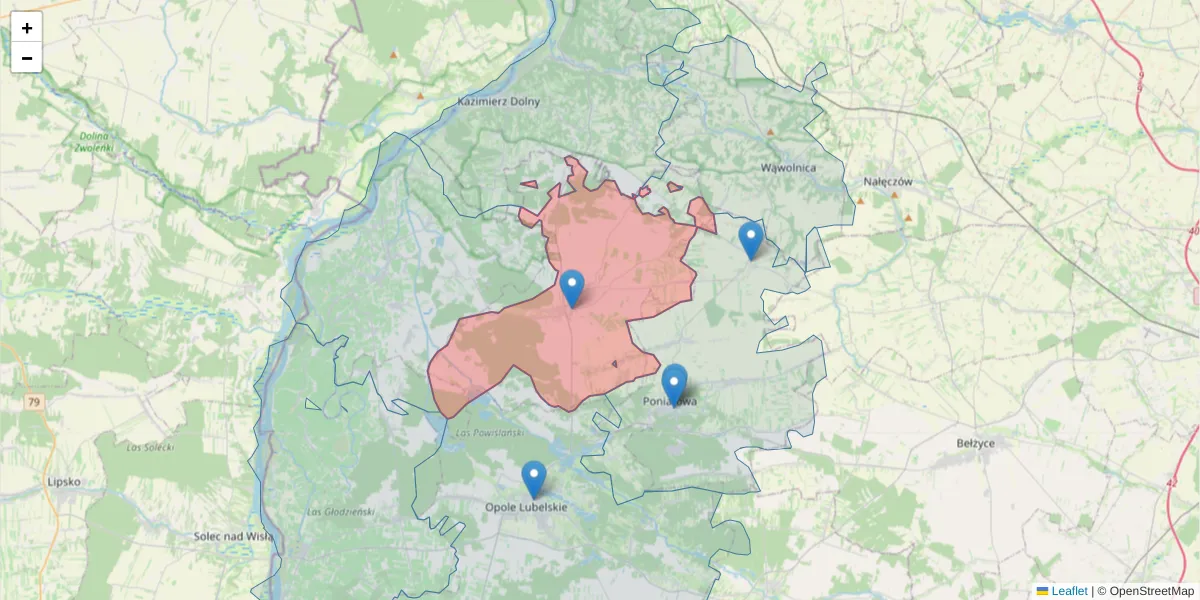 Szczegółowa mapa kodu pocztowego 24-310 z granicami, sąsiednimi kodami pocztowymi i urzędami pocztowymi