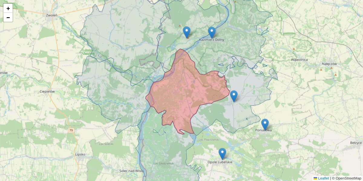 Szczegółowa mapa kodu pocztowego 24-313 z granicami, sąsiednimi kodami pocztowymi i urzędami pocztowymi