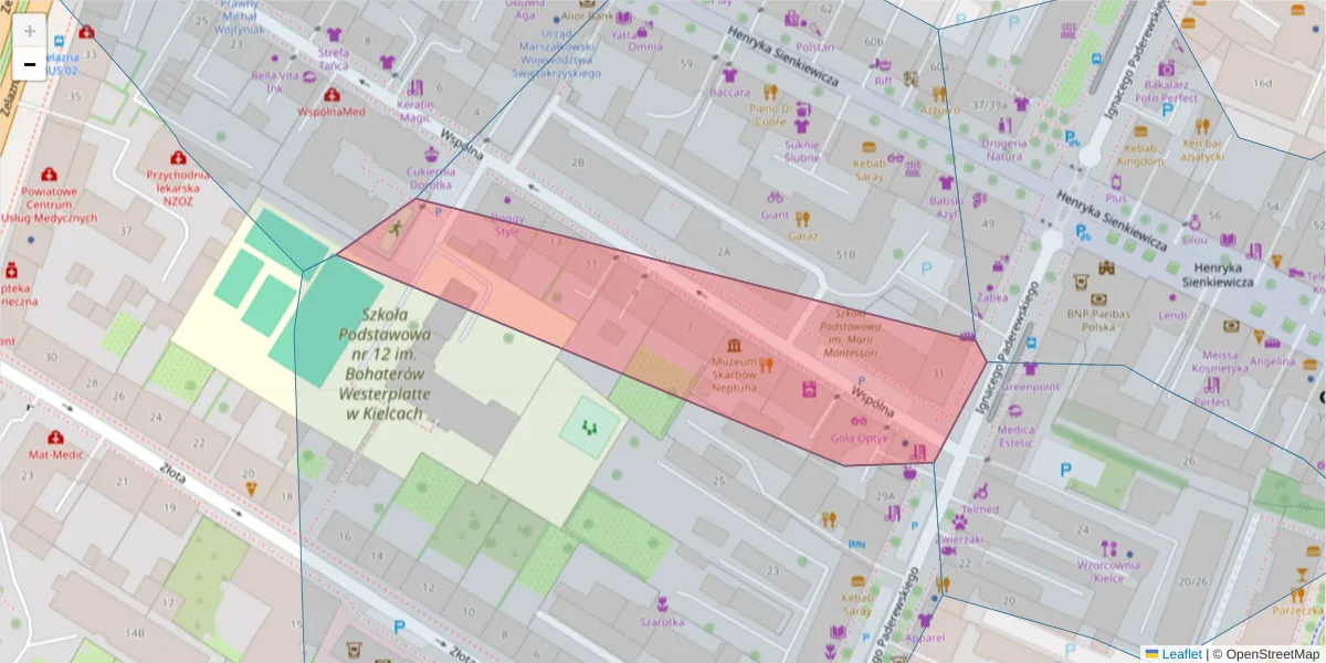 Szczegółowa mapa kodu pocztowego 25-003 z granicami, sąsiednimi kodami pocztowymi i urzędami pocztowymi
