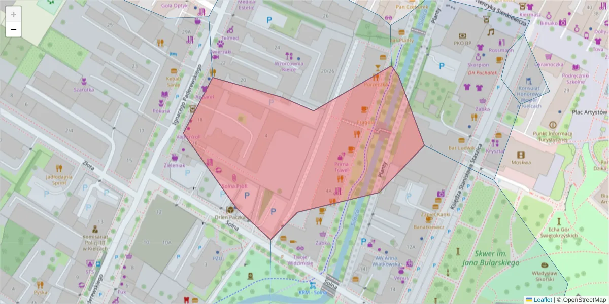 Szczegółowa mapa kodu pocztowego 25-006 z granicami, sąsiednimi kodami pocztowymi i urzędami pocztowymi