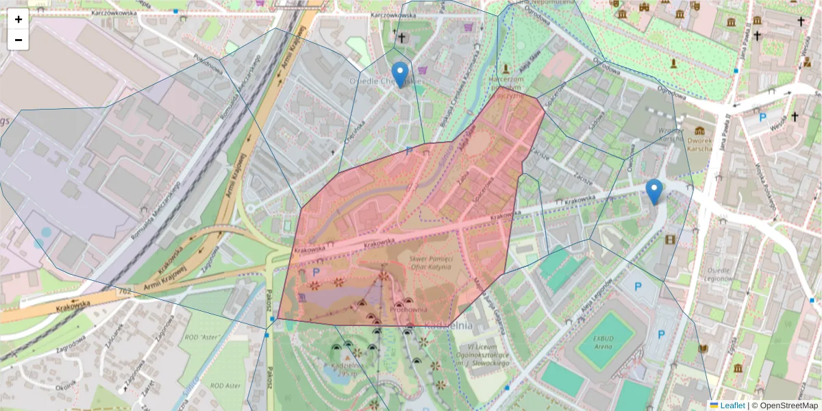 Szczegółowa mapa kodu pocztowego 25-026 z granicami, sąsiednimi kodami pocztowymi i urzędami pocztowymi
