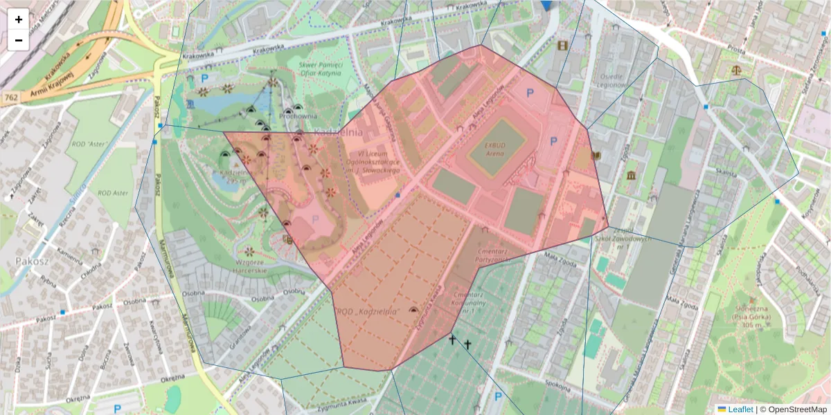 Szczegółowa mapa kodu pocztowego 25-035 z granicami, sąsiednimi kodami pocztowymi i urzędami pocztowymi