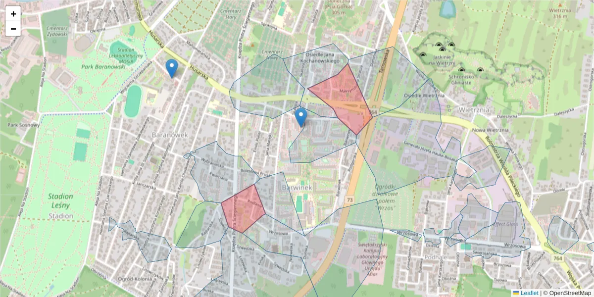 Szczegółowa mapa kodu pocztowego 25-108 z granicami, sąsiednimi kodami pocztowymi i urzędami pocztowymi