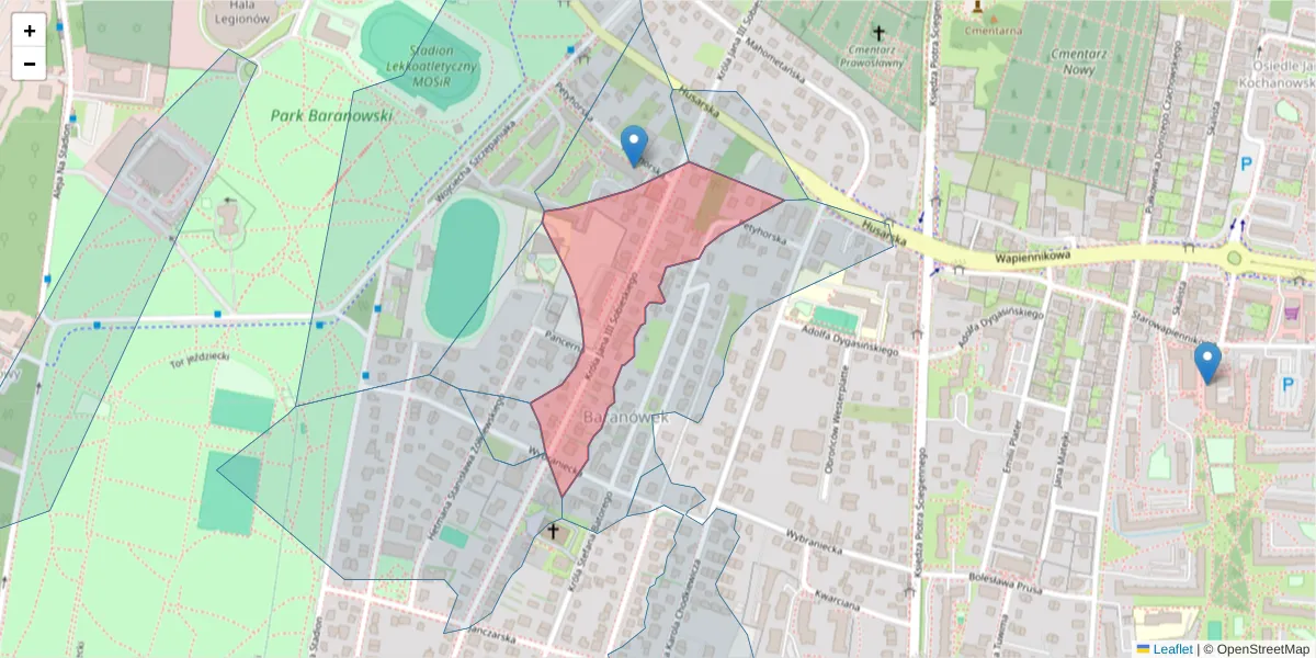 Szczegółowa mapa kodu pocztowego 25-124 z granicami, sąsiednimi kodami pocztowymi i urzędami pocztowymi
