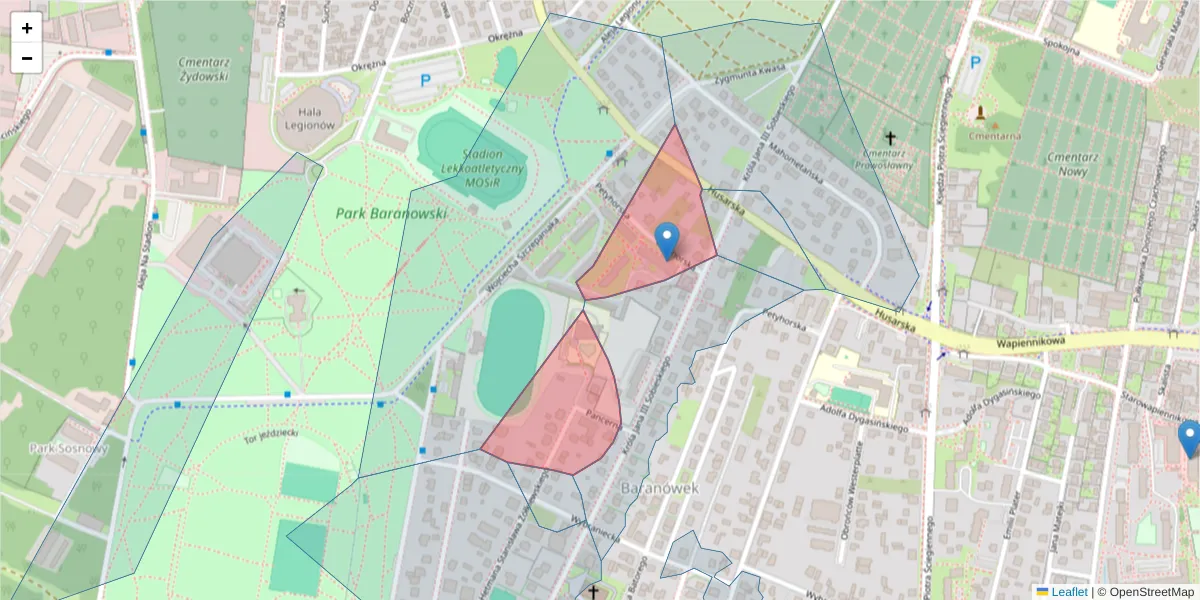 Szczegółowa mapa kodu pocztowego 25-125 z granicami, sąsiednimi kodami pocztowymi i urzędami pocztowymi
