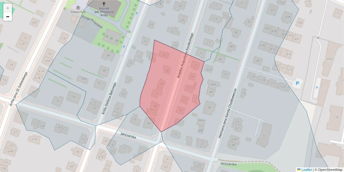 Szczegółowa mapa kodu pocztowego 25-134 z granicami, sąsiednimi kodami pocztowymi i urzędami pocztowymi