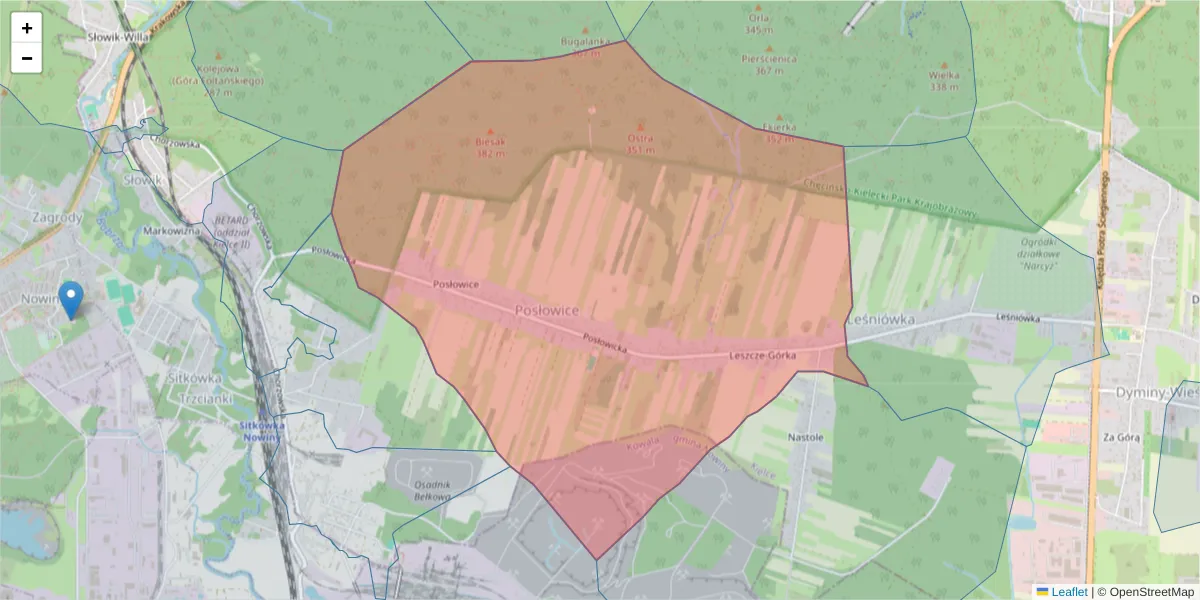 Szczegółowa mapa kodu pocztowego 25-145 z granicami, sąsiednimi kodami pocztowymi i urzędami pocztowymi