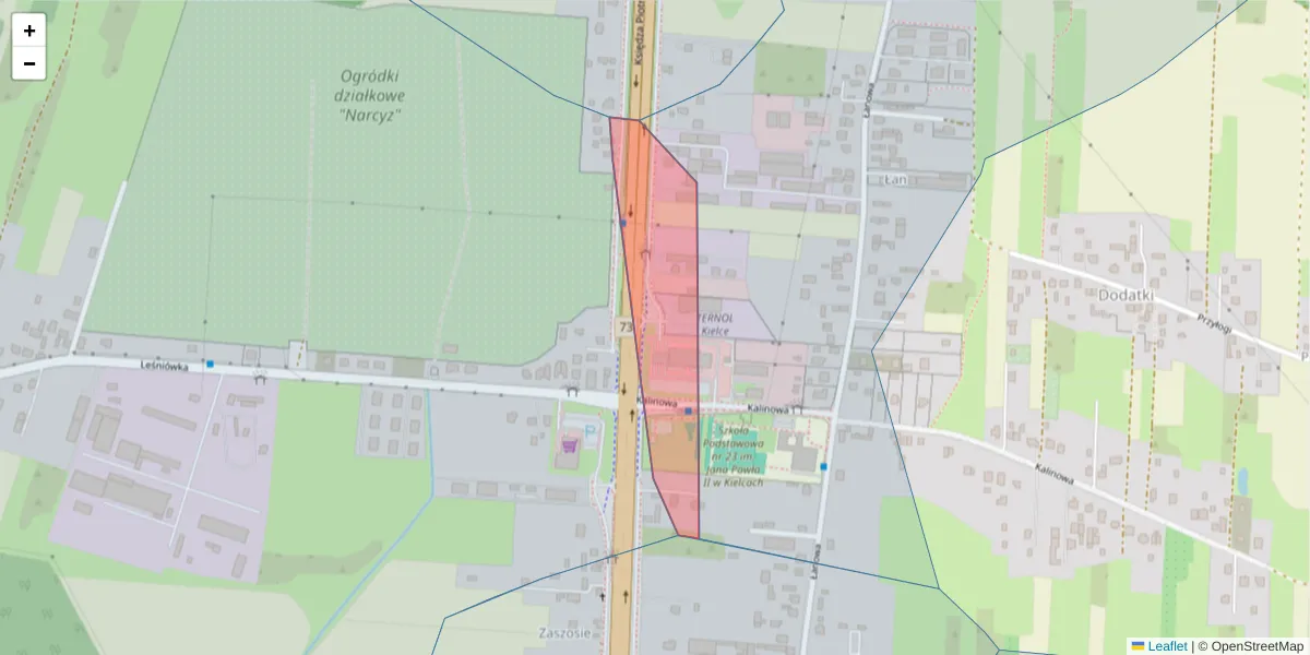 Szczegółowa mapa kodu pocztowego 25-148 z granicami, sąsiednimi kodami pocztowymi i urzędami pocztowymi