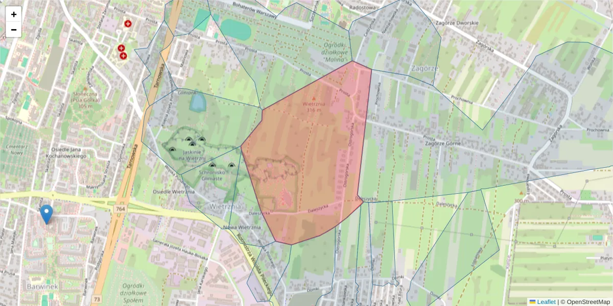 Szczegółowa mapa kodu pocztowego 25-202 z granicami, sąsiednimi kodami pocztowymi i urzędami pocztowymi