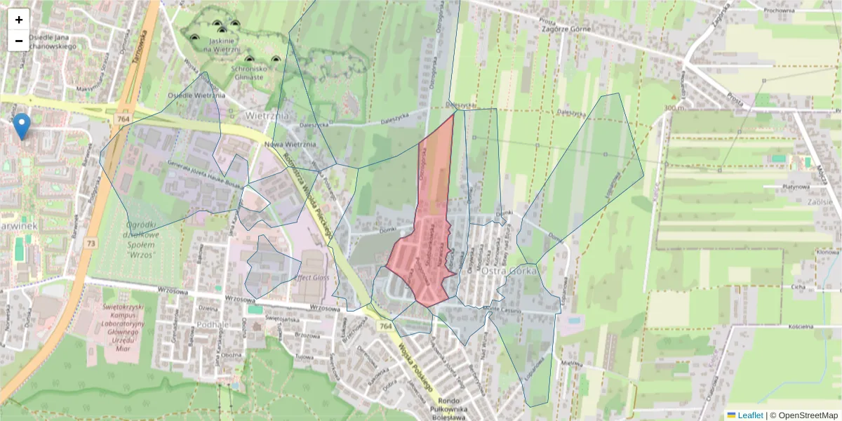 Szczegółowa mapa kodu pocztowego 25-219 z granicami, sąsiednimi kodami pocztowymi i urzędami pocztowymi