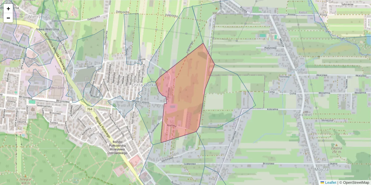 Szczegółowa mapa kodu pocztowego 25-222 z granicami, sąsiednimi kodami pocztowymi i urzędami pocztowymi
