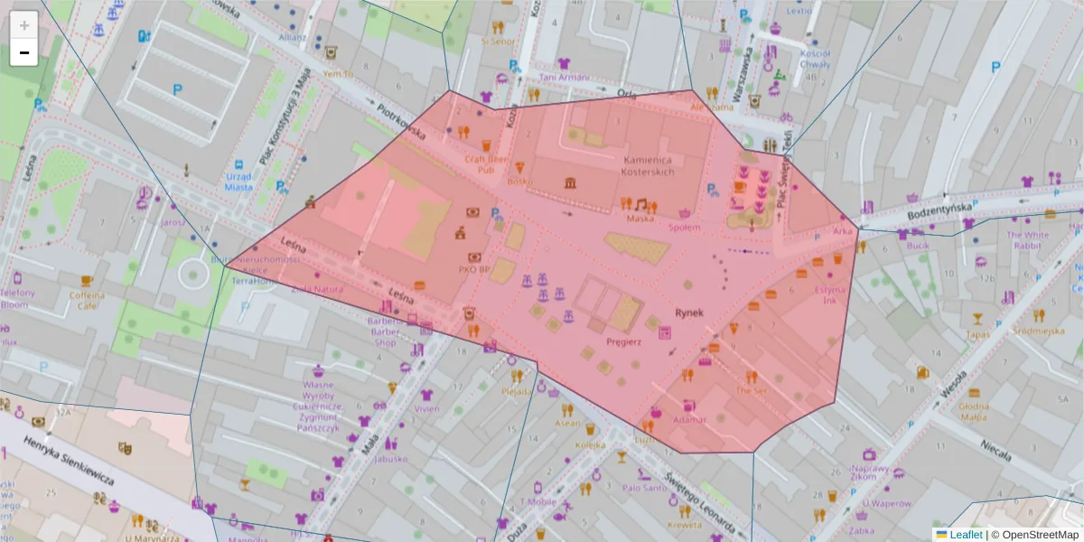 Szczegółowa mapa kodu pocztowego 25-303 z granicami, sąsiednimi kodami pocztowymi i urzędami pocztowymi