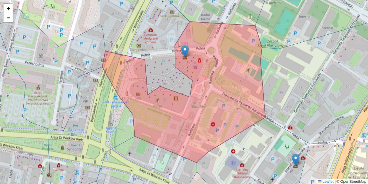 Szczegółowa mapa kodu pocztowego 25-317 z granicami, sąsiednimi kodami pocztowymi i urzędami pocztowymi