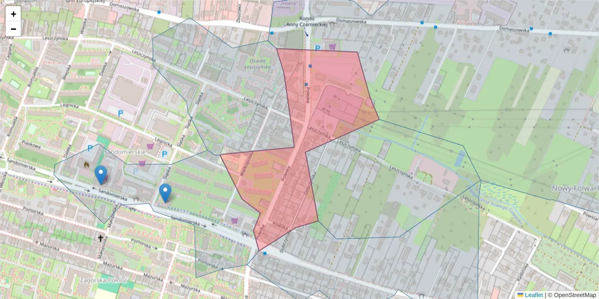 Szczegółowa mapa kodu pocztowego 25-325 z granicami, sąsiednimi kodami pocztowymi i urzędami pocztowymi