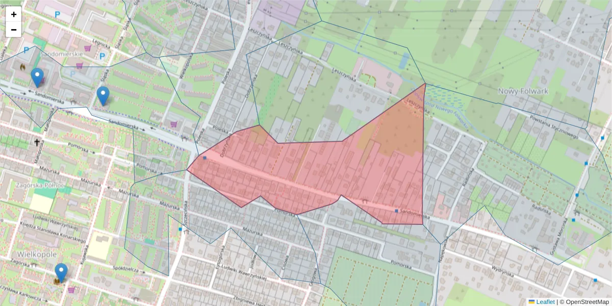 Szczegółowa mapa kodu pocztowego 25-329 z granicami, sąsiednimi kodami pocztowymi i urzędami pocztowymi