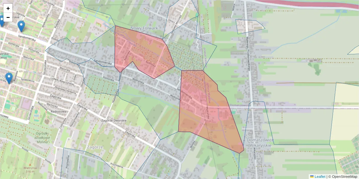 Szczegółowa mapa kodu pocztowego 25-330 z granicami, sąsiednimi kodami pocztowymi i urzędami pocztowymi