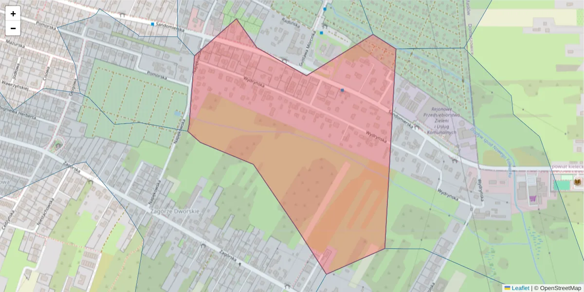 Szczegółowa mapa kodu pocztowego 25-331 z granicami, sąsiednimi kodami pocztowymi i urzędami pocztowymi