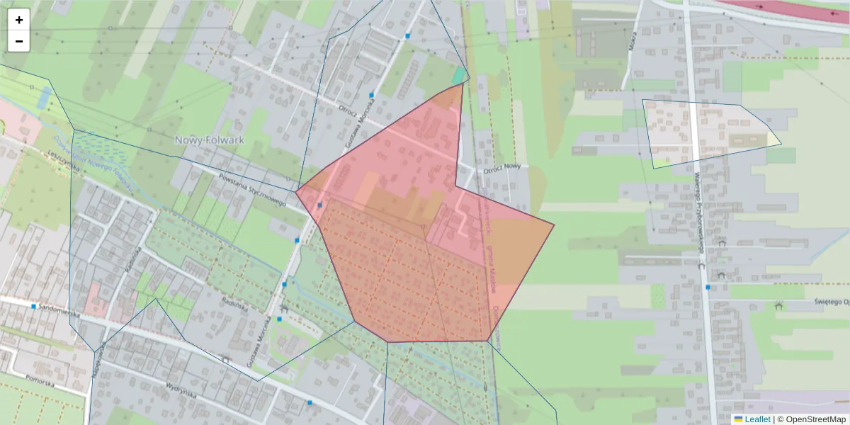 Szczegółowa mapa kodu pocztowego 25-332 z granicami, sąsiednimi kodami pocztowymi i urzędami pocztowymi