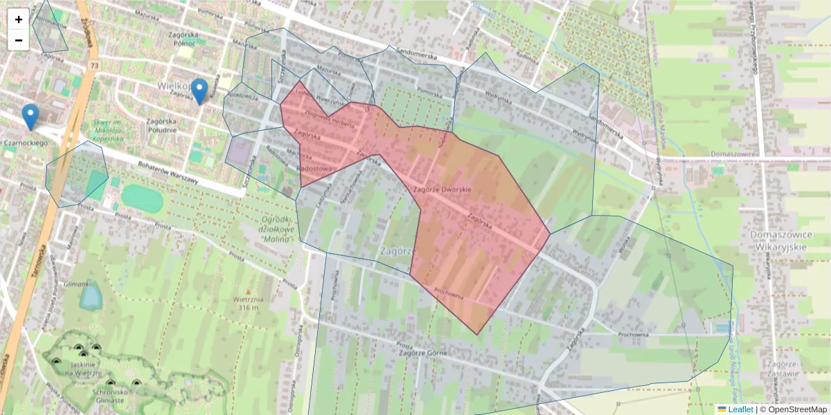Szczegółowa mapa kodu pocztowego 25-346 z granicami, sąsiednimi kodami pocztowymi i urzędami pocztowymi