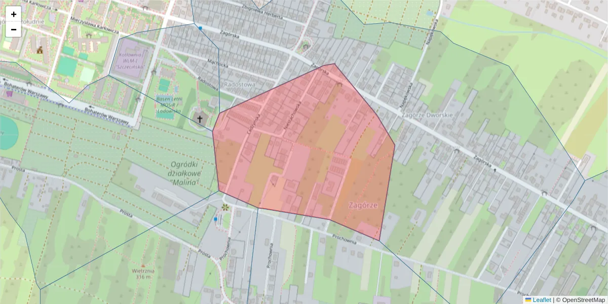 Szczegółowa mapa kodu pocztowego 25-362 z granicami, sąsiednimi kodami pocztowymi i urzędami pocztowymi