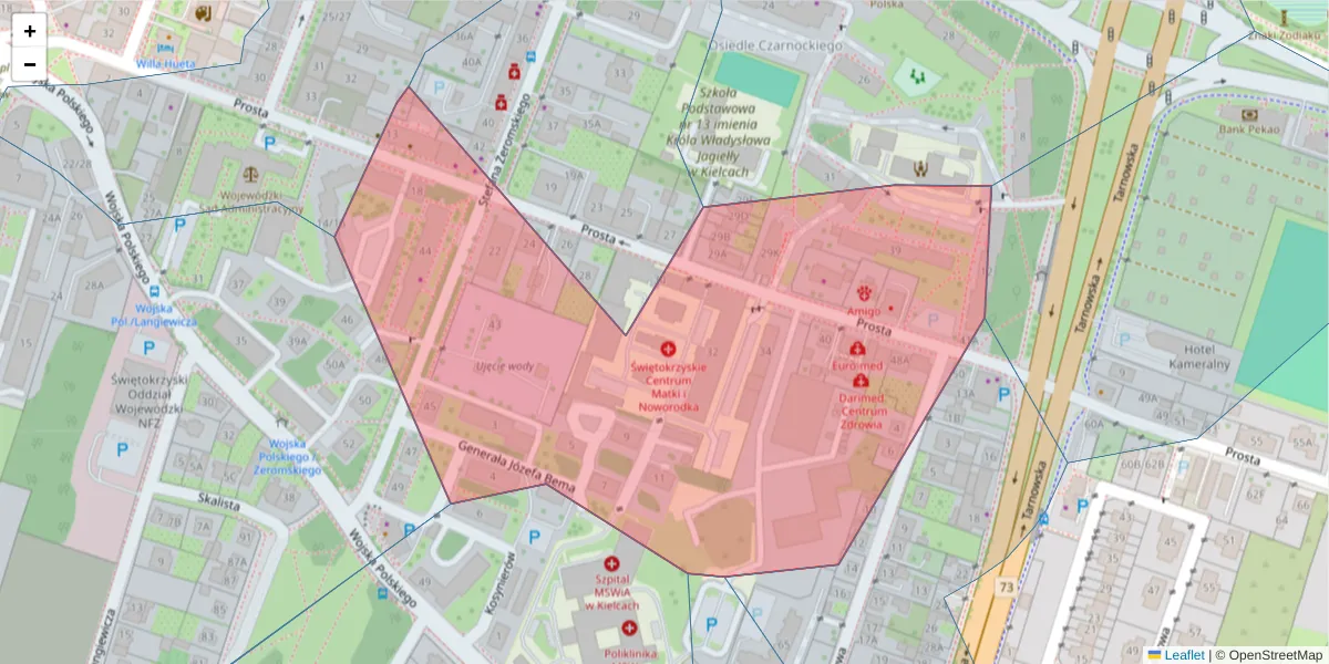 Szczegółowa mapa kodu pocztowego 25-371 z granicami, sąsiednimi kodami pocztowymi i urzędami pocztowymi