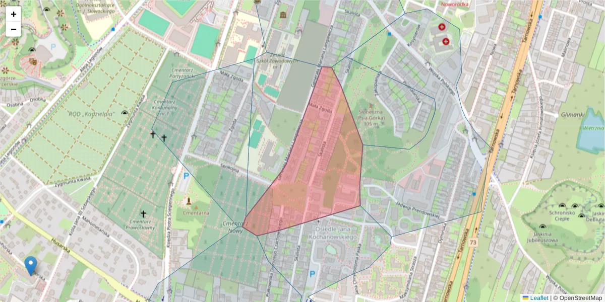 Szczegółowa mapa kodu pocztowego 25-382 z granicami, sąsiednimi kodami pocztowymi i urzędami pocztowymi