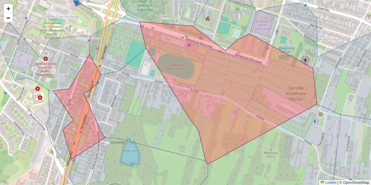 Szczegółowa mapa kodu pocztowego 25-394 z granicami, sąsiednimi kodami pocztowymi i urzędami pocztowymi