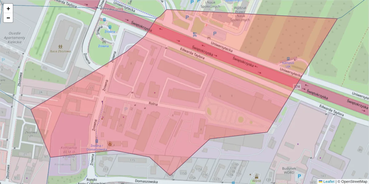 Szczegółowa mapa kodu pocztowego 25-419 z granicami, sąsiednimi kodami pocztowymi i urzędami pocztowymi