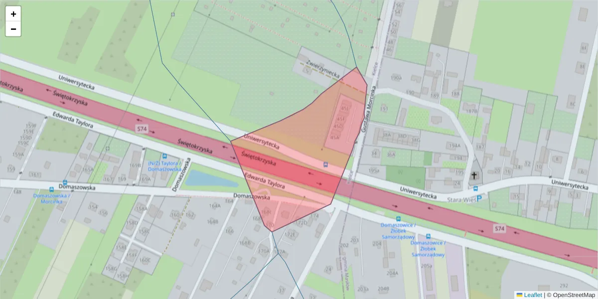Szczegółowa mapa kodu pocztowego 25-424 z granicami, sąsiednimi kodami pocztowymi i urzędami pocztowymi