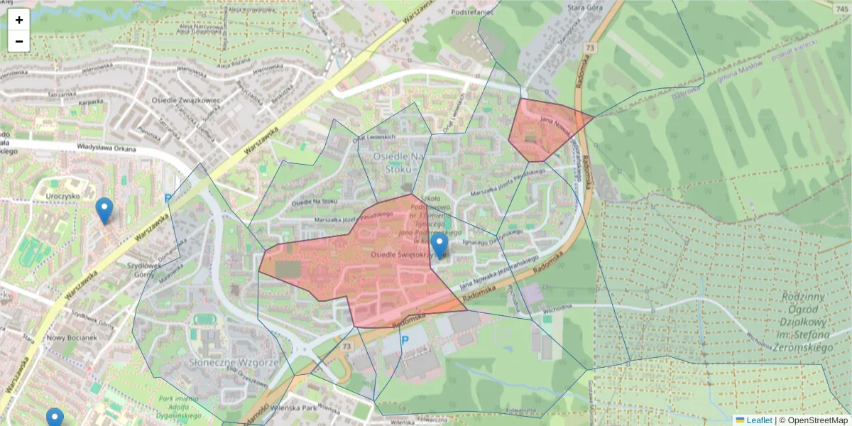 Szczegółowa mapa kodu pocztowego 25-432 z granicami, sąsiednimi kodami pocztowymi i urzędami pocztowymi