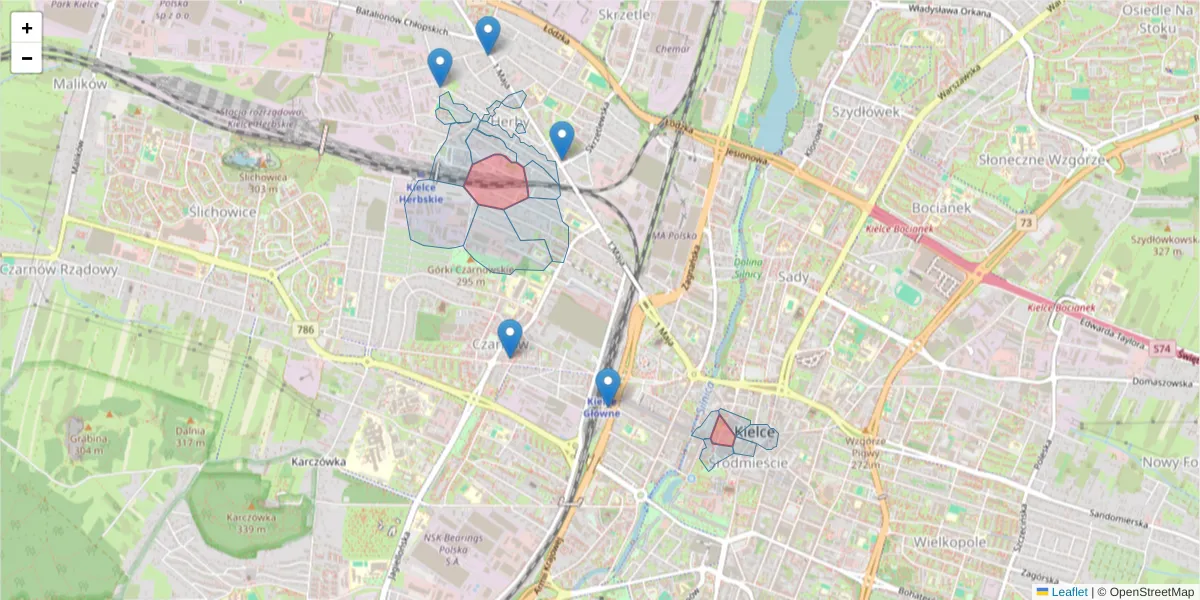 Szczegółowa mapa kodu pocztowego 25-509 z granicami, sąsiednimi kodami pocztowymi i urzędami pocztowymi