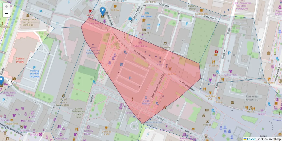 Szczegółowa mapa kodu pocztowego 25-510 z granicami, sąsiednimi kodami pocztowymi i urzędami pocztowymi