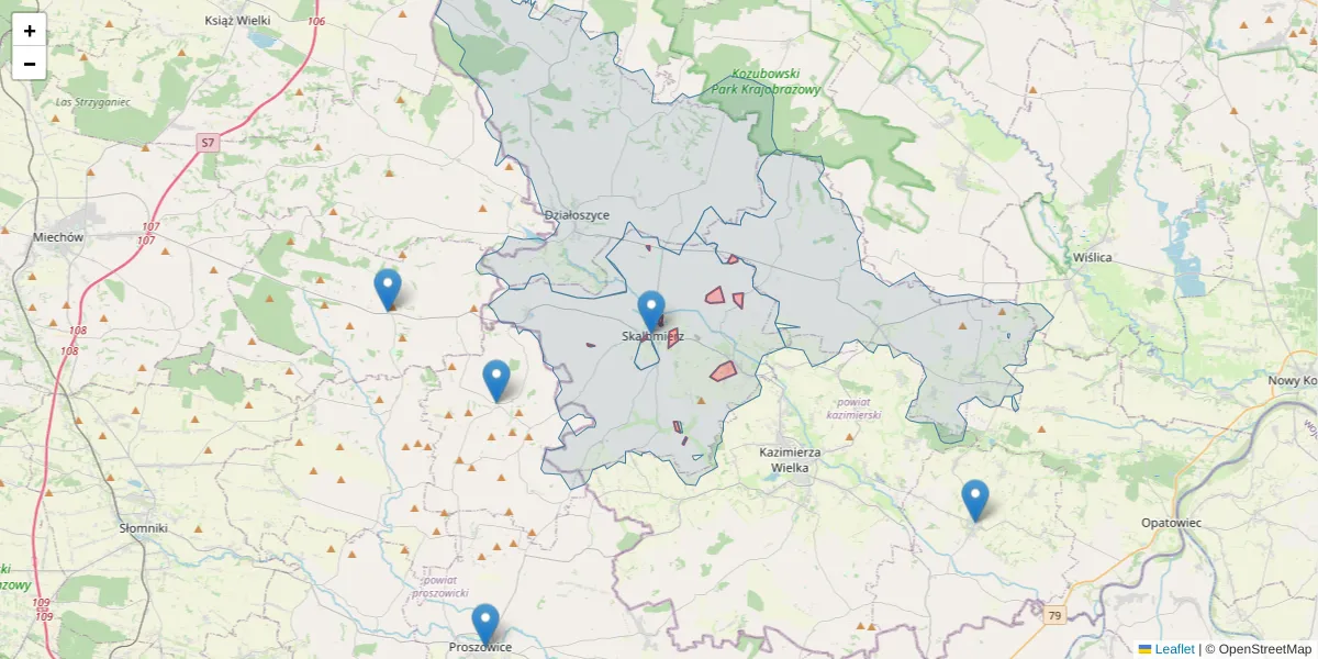 Szczegółowa mapa kodu pocztowego 25-530 z granicami, sąsiednimi kodami pocztowymi i urzędami pocztowymi
