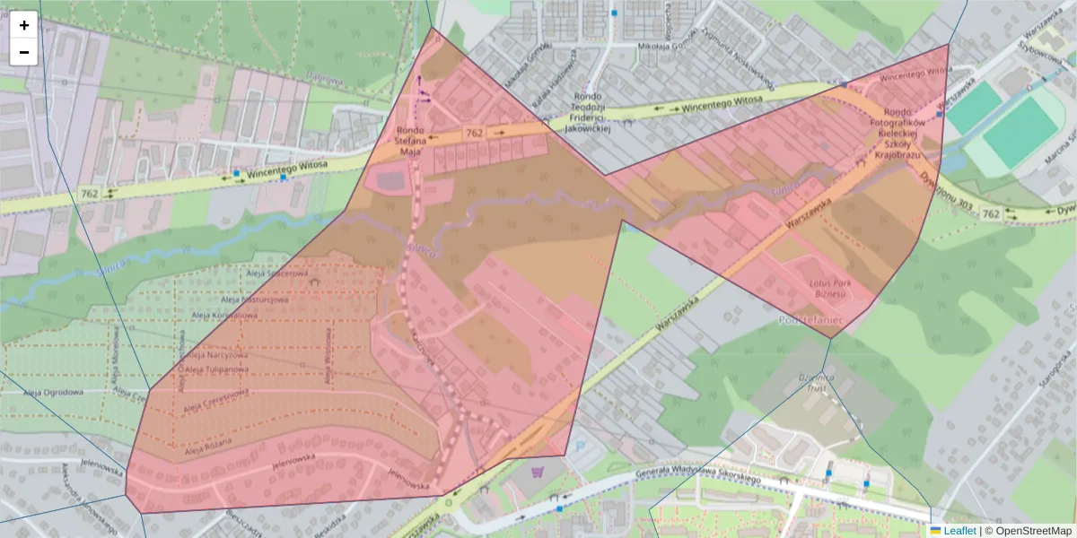 Szczegółowa mapa kodu pocztowego 25-551 z granicami, sąsiednimi kodami pocztowymi i urzędami pocztowymi