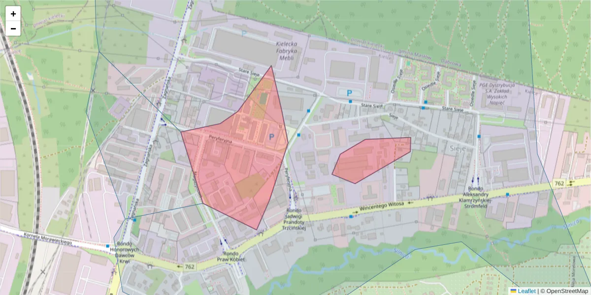 Szczegółowa mapa kodu pocztowego 25-562 z granicami, sąsiednimi kodami pocztowymi i urzędami pocztowymi